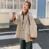 C270-2778-P155-K228春款拼接灯芯绒工装收腰风衣，女装风衣，2C270