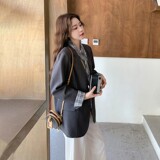 2C270-2865-P145-K218袖口拼接格子韩版西装配丝巾，女装西装，2C270
