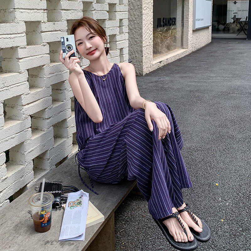 2C270-2825-P145-K208条纹背心配阔腿裤套装,女装套装/套裙,2C270