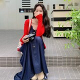 2C270-2835-P160-K238针织外套配吊带牛仔连衣裙，女装套装/套裙，2C270