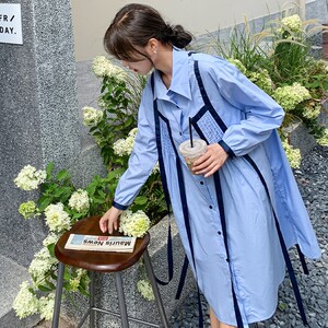 2C270-8277-P115-K168 织带撞色衬衣裙小个子裙图片
