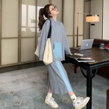 2C270-912-P155-K228拼接皮料带帽卫衣套装，女装套装/套裙，2C270