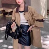 2C270-835-P175-K258春款小个子款短款拼接皮料风衣，女装风衣，2C270