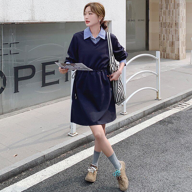 C270-2780-P135-K188假两件收腰卫衣连衣裙,女装连衣裙,2C270