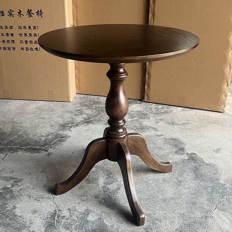 中古小茶几边几角几复古小餐桌实木做旧法式咖啡厅奶油风小桌子