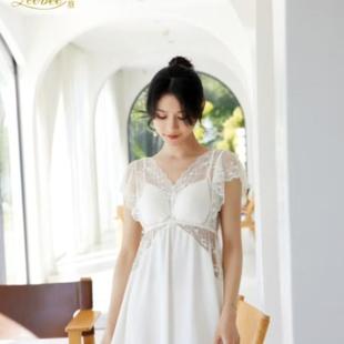 蕾丝美背睡裙女带胸垫免穿文胸性感家居服 丽维2025新款 遮肉显瘦