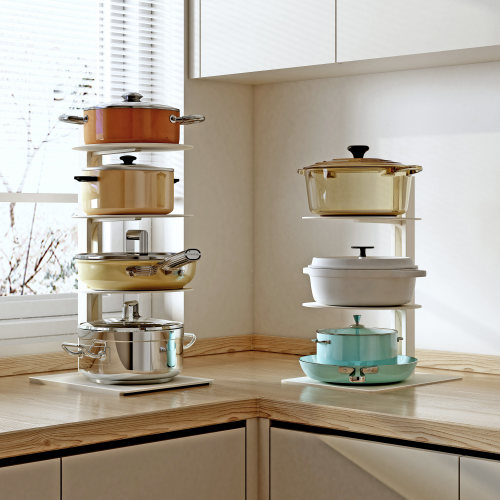 厨房置物架锅具收纳架橱柜内分层柜子多层台面下水槽锅架子奶油白