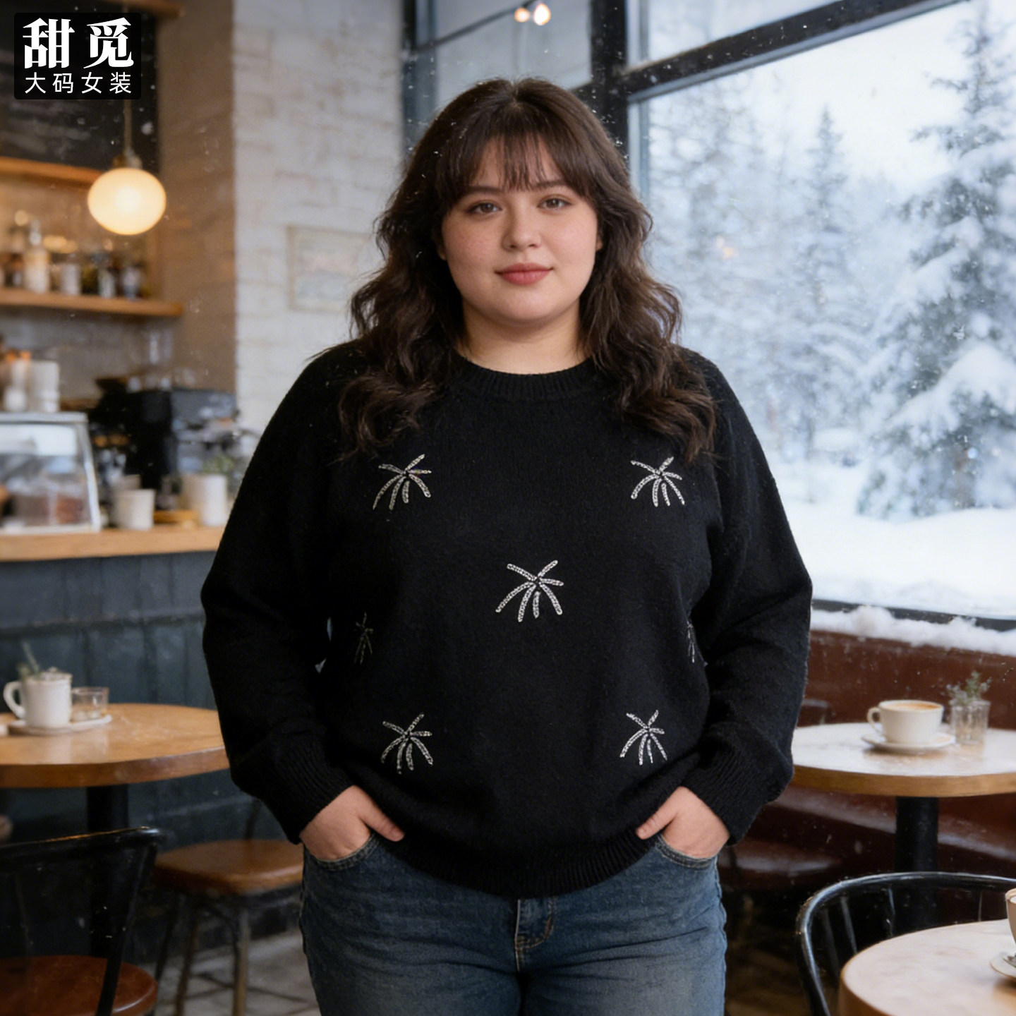 甜觅特大码女装冬装胖mm300斤洋气精致烫钻宽松显瘦圆领保暖毛衣,女装/女士精品,大码内搭,淘宝优惠券,粉丝福利购,淘宝优惠卷