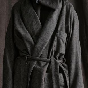 「 凌鸦ILNya 」廊_棕 千鸟格大衣 老钱风青果领宽松道袍风衣