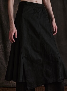 「 凌鸦ILNya 」廊_黑 一片式裙披 小众优雅叠穿可调节百褶裙