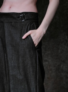 「 凌鸦ILNya 」廊_黑灰 廓尔格西裤 马海毛羊毛老钱风微喇休闲裤