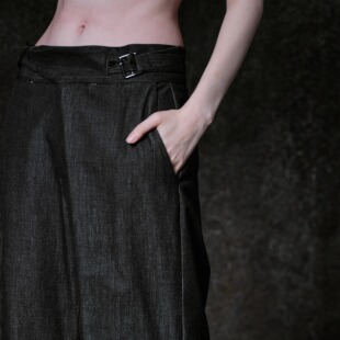 「 凌鸦ILNya 」廊_黑灰 廓尔格西裤 马海毛羊毛老钱风微喇休闲裤