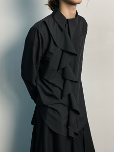 白 宫廷荷叶边衬衫 法式 「 衬衫 」支离_黑 优雅长袖 凌鸦ILNya