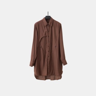 「 凌鸦ILNya 」差池_勃艮第红 弧形长衬衫 飘布垂感中长款衬衣