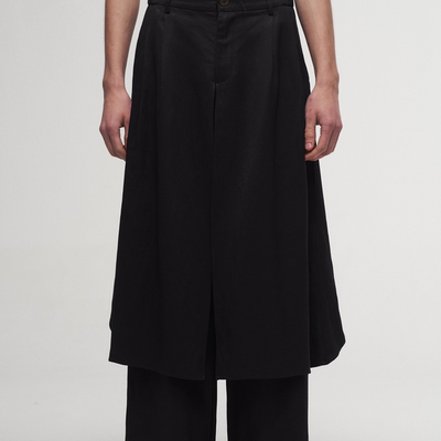 「 凌鸦ILNya 」差池_黑 飘布长裤 不规则飘布小众设计休闲裤