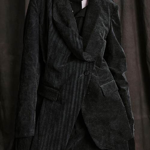 「 凌鸦ILNya 」廊_藏蓝 异形结构西装 灯芯绒做旧拼接西服外套