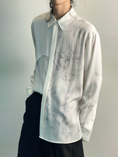 白 」月海_黑 花嫁衬衫 伊藤芍药印花双色长袖 「 衬衫 凌鸦ILNya