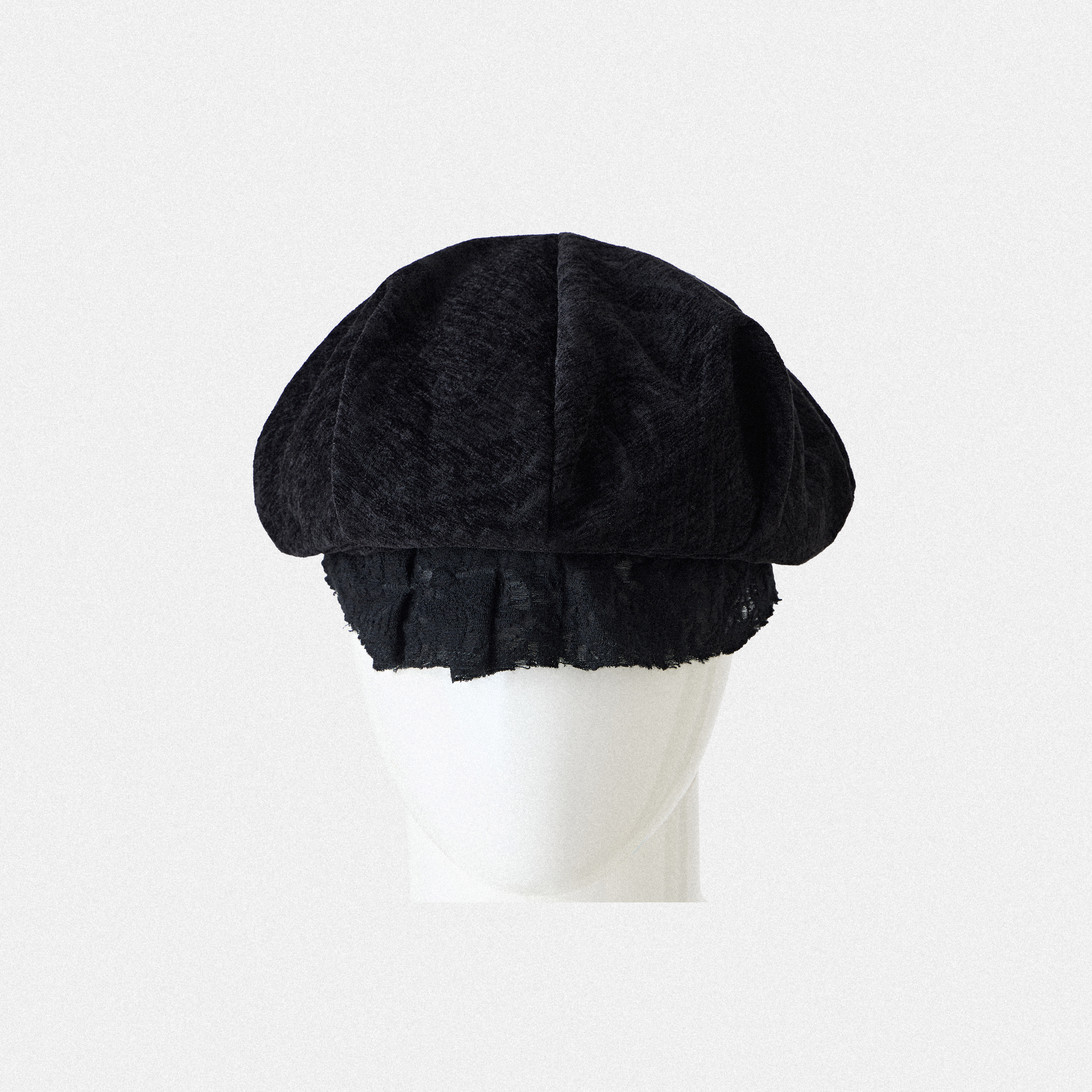 「 凌鸦ILNya 」差池_黑 褶边贝雷帽 蕾丝提花帽檐报童帽小鸭舌帽