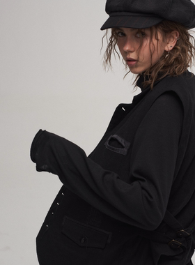 「 凌鸦ILNya 」差池_黑 贴布工匠马甲 棉麻混纺复古优雅修身马夹