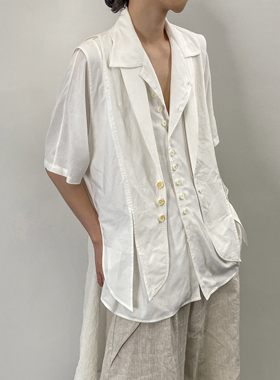 「 凌鸦ILNya 」月海_白  海月白绸马甲 绑带收腰无袖上衣外套