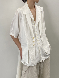 「 凌鸦ILNya 」月海_白  海月白绸马甲 绑带收腰无袖上衣外套