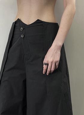 「 凌鸦ILNya 」月海_碳黑 飞鸟剑道裤 双层弧形飘布毛边透气纯棉