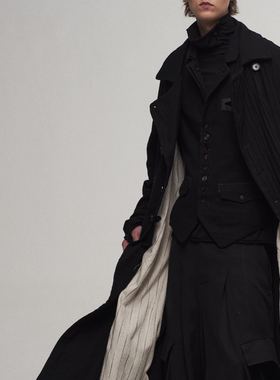 「 凌鸦ILNya 」差池_黑 终语双面穿工匠大衣 棉麻复古双排扣风衣