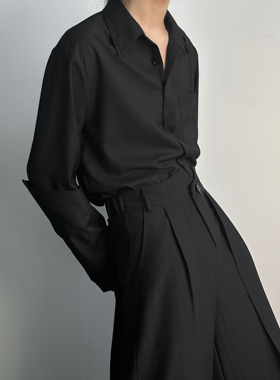 「 凌鸦ILNya 」支离_黑 双层剑道裤 条纹高腰暗黑裤裙优雅