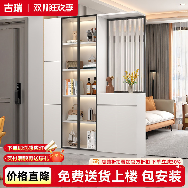 实木入户玄关柜入户正对门屏风隔断隔断玻璃酒柜收纳一体靠墙柜子