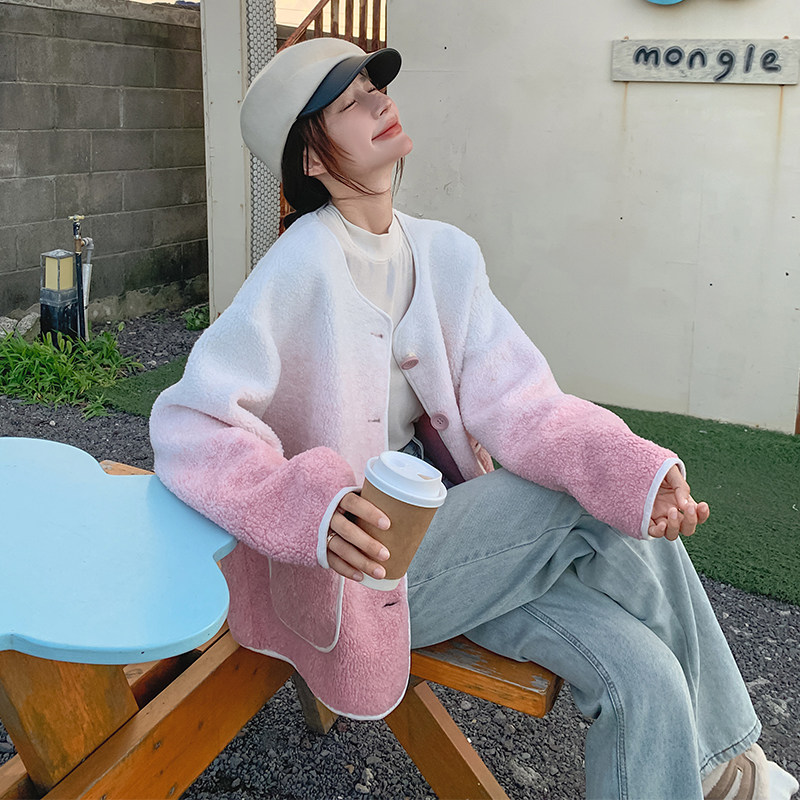 【现货】冬装新款加厚渐变色羊羔毛皮毛一体172-6833-P175控248,女装毛呢外套,2C056
