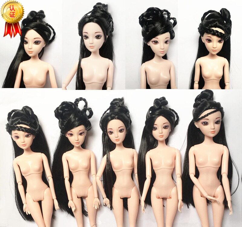 古装娃娃头古代仙女裸娃芭芘娃娃头12关节素体3d真眼加长加密头发