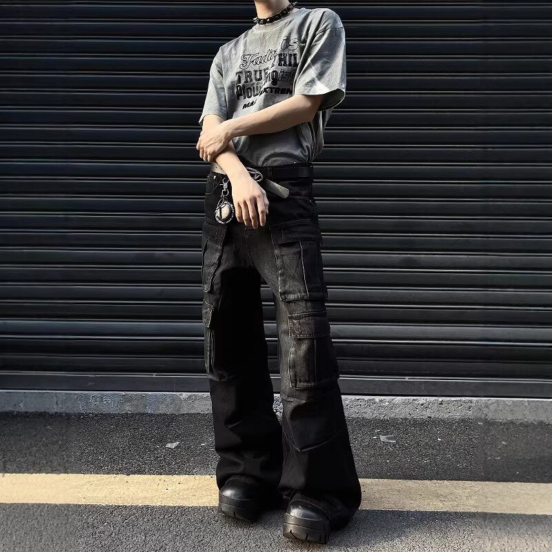 美式复古高街男宽松牛仔工装裤