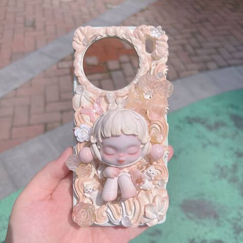 泡泡玛特温泉系列奶油胶手机壳diy套装定制成品diy手机壳
