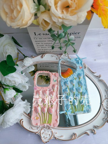 奶油立体定制苹果郁金香手机壳新款春夏款小清新奶油胶手机壳