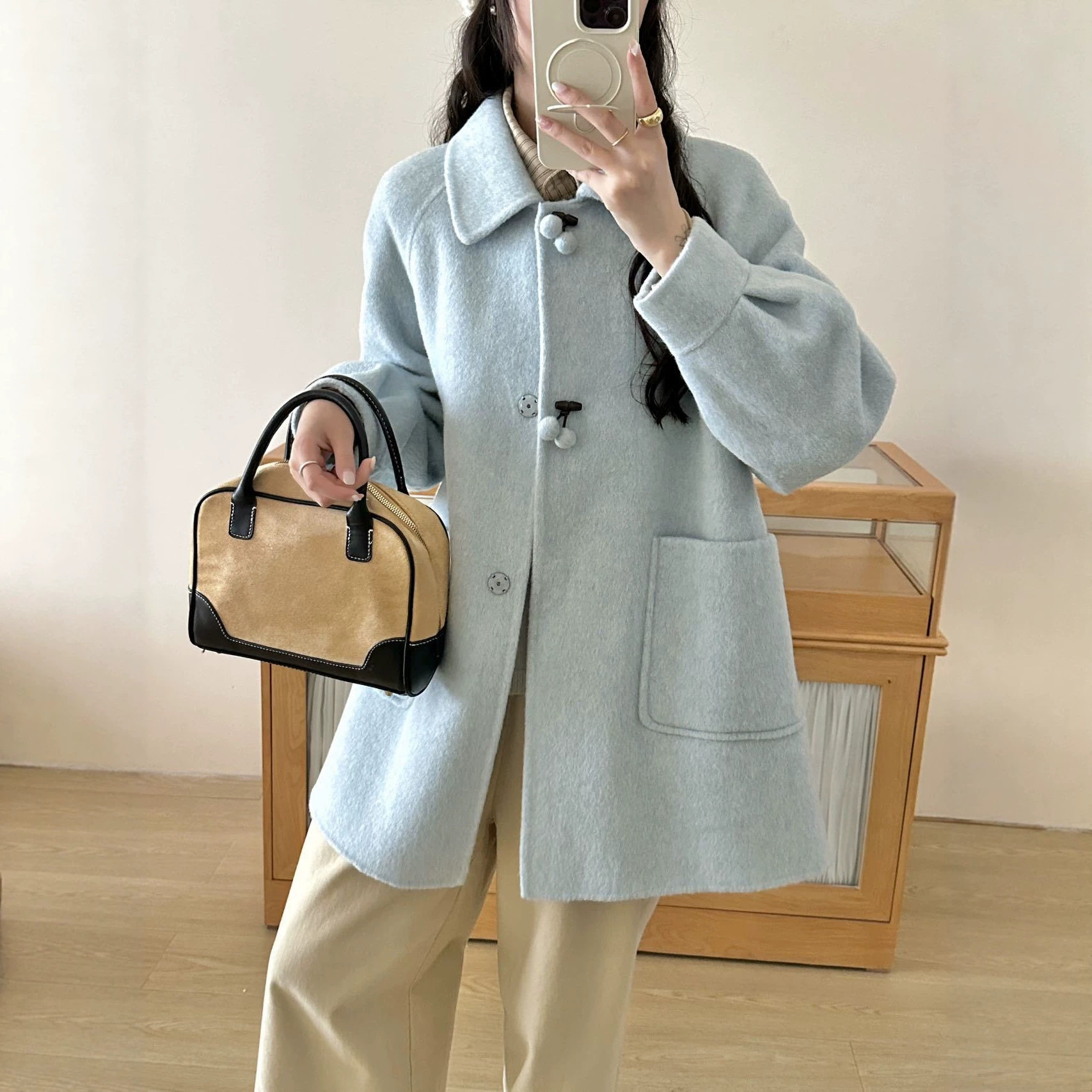 秋冬双面羊毛赫本风小个子大衣女