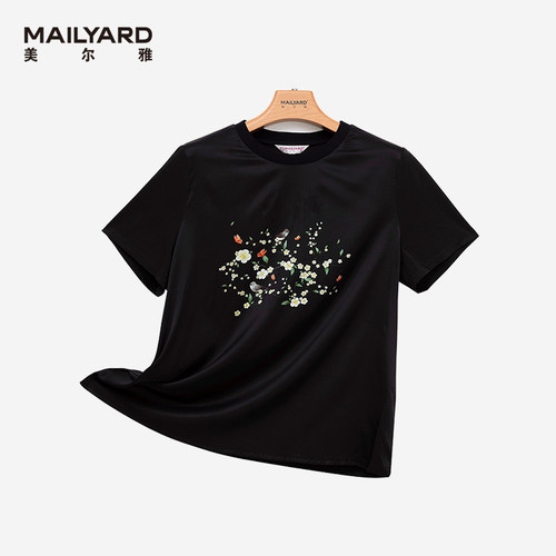 美尔雅女装桑蚕丝黑色T恤