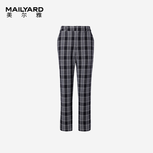美尔雅女装 中高腰经典大格纹直筒裤 秋冬百搭休闲裤152-3