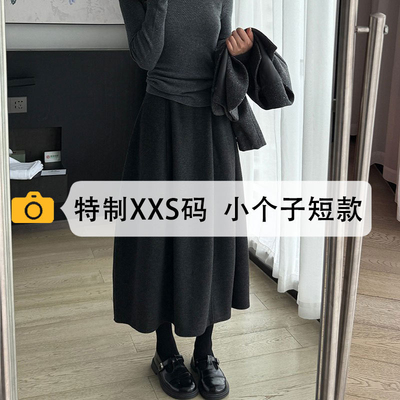 冬天半身裙女小个子深灰色毛呢裙