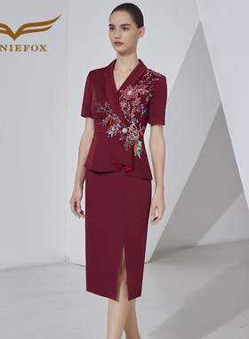 创意狐主持人礼服裙女晚宴会气质红色小礼裙日常可穿演出服连衣裙