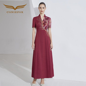 创意狐敬酒服新娘高级感红色答谢宴礼服晚宴会主持人长款 连衣裙女