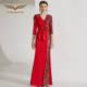 创意狐红色敬酒服新娘答谢服晚宴高端宴会主持人礼服长款 演出服女