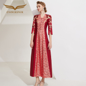 创意狐红色答谢礼服裙女宴会气质轻奢小众高端晚宴会中长款 连衣裙