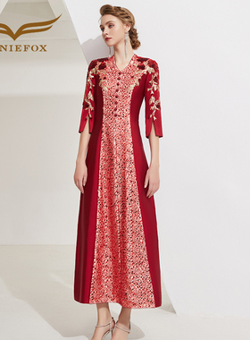创意狐红色答谢礼服裙女宴会气质轻奢小众高端晚宴会中长款连衣裙