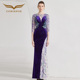 创意狐晚礼服女2026新款 蓝色礼服主持人演出服 高端宴会年会长款