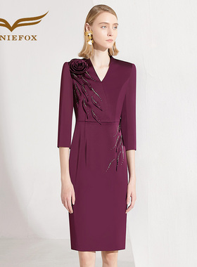创意狐2025新款小众气质晚礼服手工捏花设计师款紫色日常连衣裙女