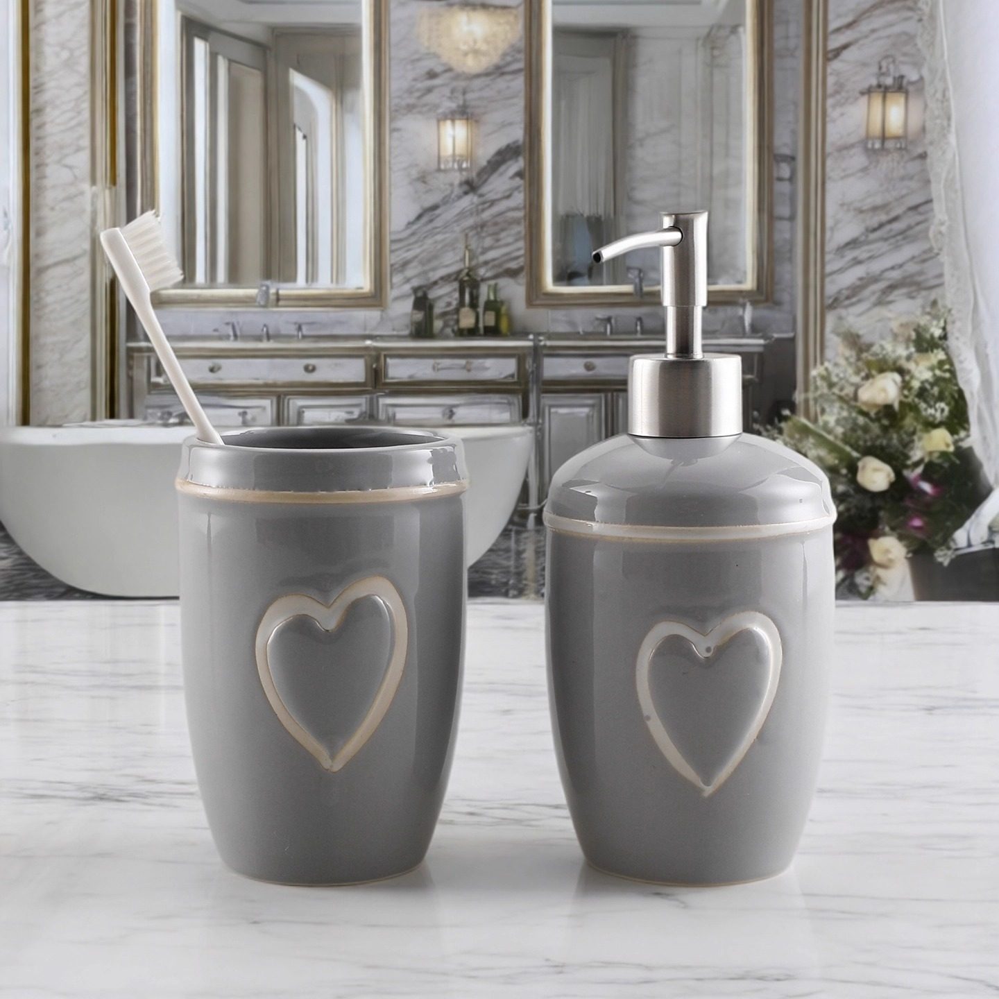 KULE HOME 北欧风陶瓷按压式卫生间洗手液瓶浴室分装瓶创意漱口杯