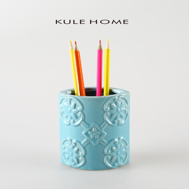 KULE HOME 创意笔筒办公室桌面摆件陶瓷简约轻奢北欧ins风收纳筒