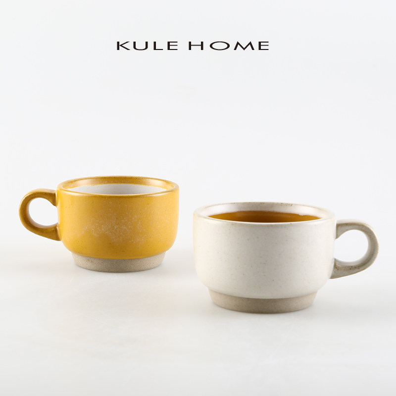 KULE HOME 轻奢马克杯咖啡杯高颜值创意双色粗陶简约水杯情侣杯子