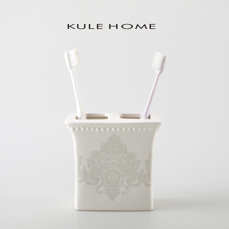 KULE HOME 卫生间电动牙刷牙膏置物架浴室洗漱台面创意陶瓷收纳架