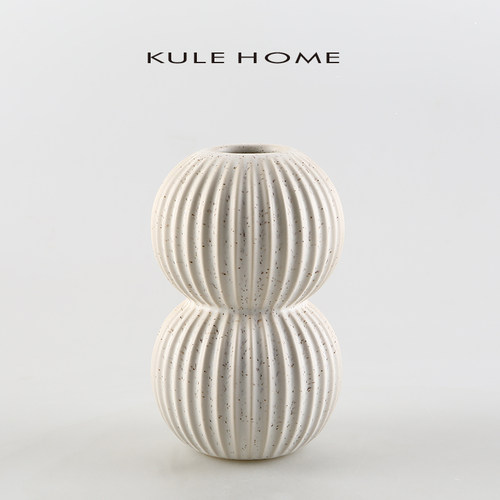 KULE HOME 创意个性八字条纹陶瓷花插瓶轻奢复古简约客厅插花瓶子